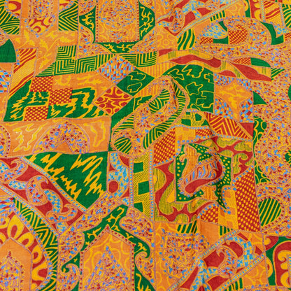 Sanskriti Vintage Sarees Yellow Indian 100% Pure Silk Printed Sari Craft Sustainable Fabric