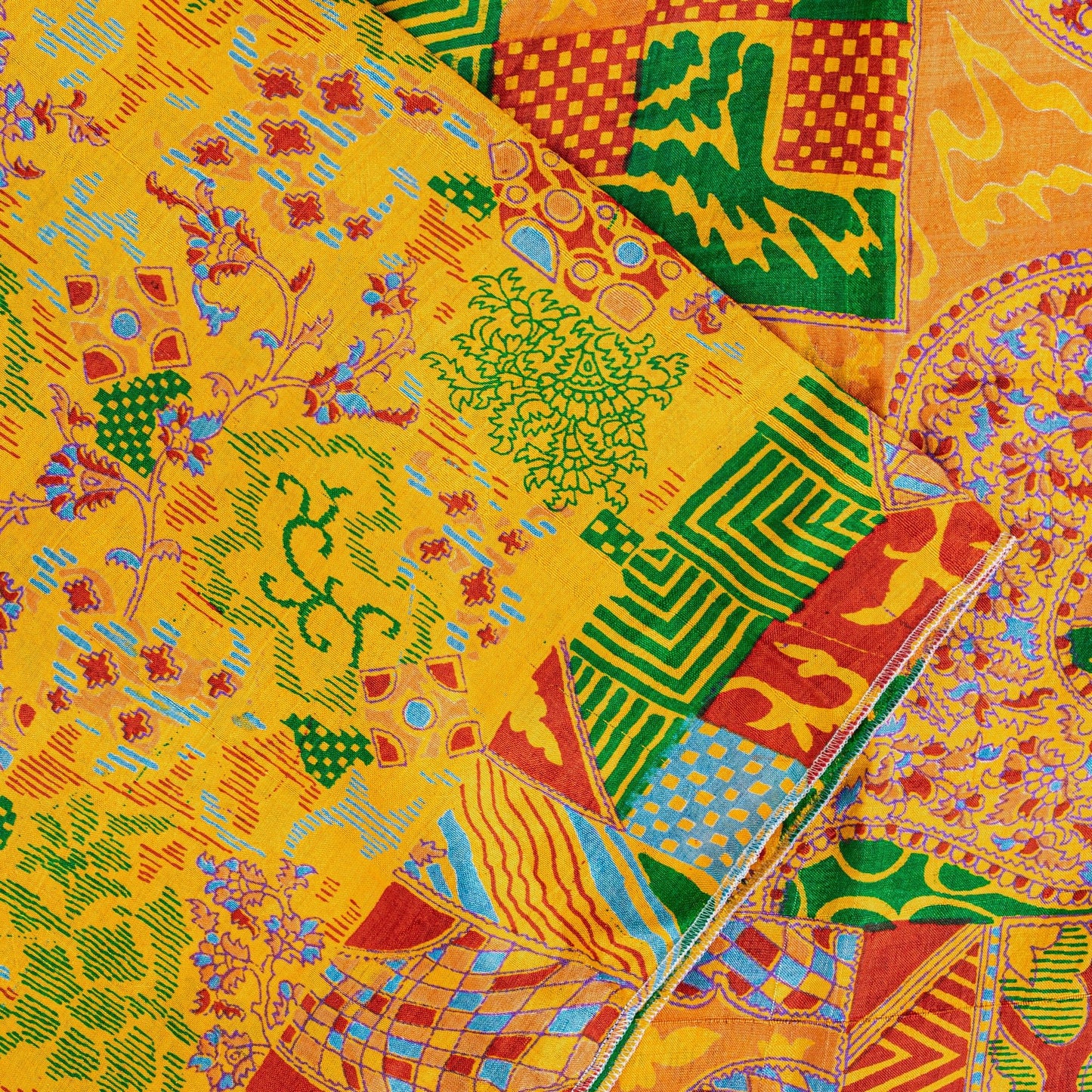 Sanskriti Vintage Sarees Yellow Indian 100% Pure Silk Printed Sari Craft Sustainable Fabric