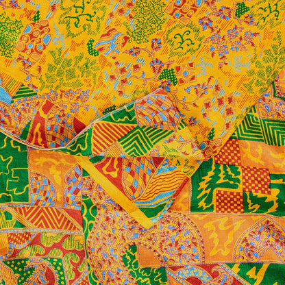 Sanskriti Vintage Sarees Yellow Indian 100% Pure Silk Printed Sari Craft Sustainable Fabric