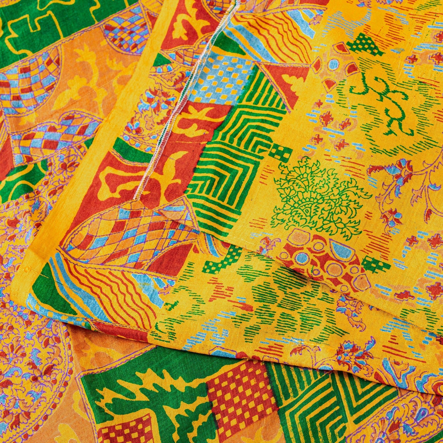 Sanskriti Vintage Sarees Yellow Indian 100% Pure Silk Printed Sari Craft Sustainable Fabric