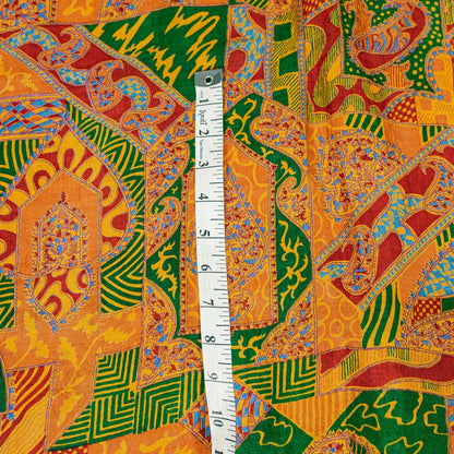 Sanskriti Vintage Sarees Yellow Indian 100% Pure Silk Printed Sari Craft Sustainable Fabric