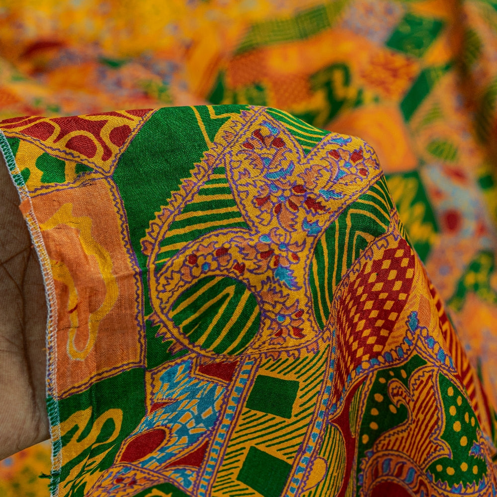 Sanskriti Vintage Sarees Yellow Indian 100% Pure Silk Printed Sari Craft Sustainable Fabric