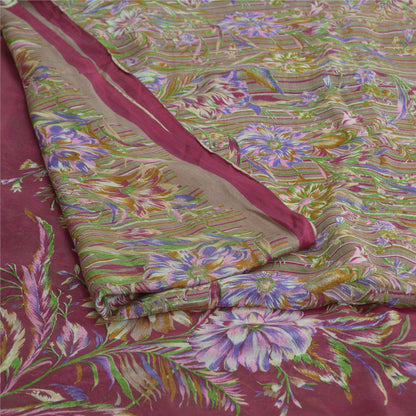 Sanskriti Vintage Sarees Brown From India Pure Silk Printed Sari Craft Sustainable Fabric