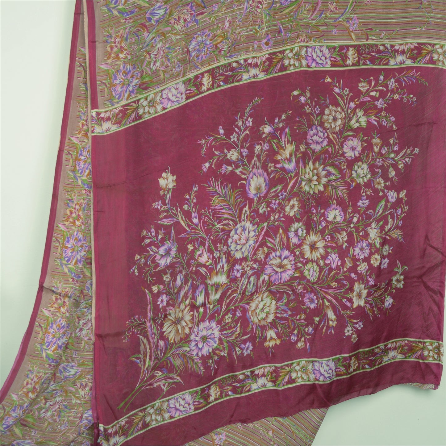 Sanskriti Vintage Sarees Brown From India Pure Silk Printed Sari Craft Sustainable Fabric