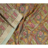 Sanskriti Vintage Sarees Green Pure Silk Printed Sari Floral 6YD Craft Fabric