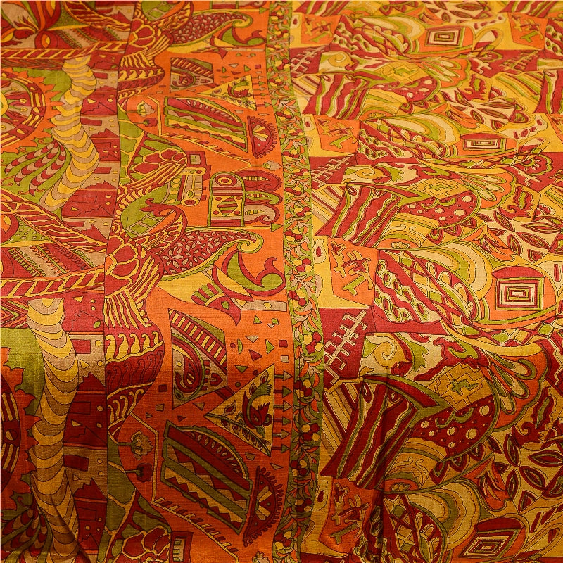 Sanskriti Vintage Sarees Red Indian 100% Pure Silk Printed Sari 5yd Craft Sustainable Fabric