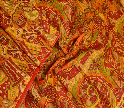 Sanskriti Vintage Sarees Red Indian 100% Pure Silk Printed Sari 5yd Craft Sustainable Fabric