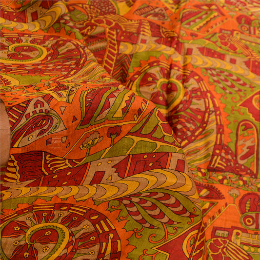 Sanskriti Vintage Sarees Red Indian 100% Pure Silk Printed Sari 5yd Craft Sustainable Fabric