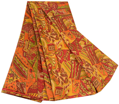 Sanskriti Vintage Sarees Red Indian 100% Pure Silk Printed Sari 5yd Craft Sustainable Fabric