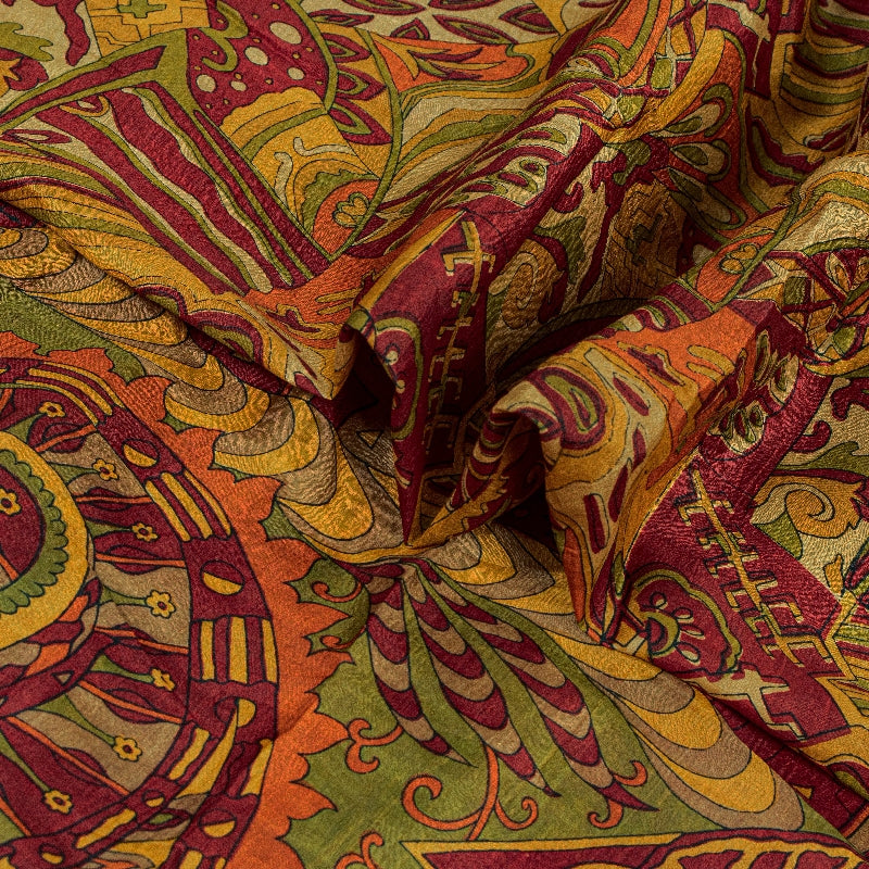 Sanskriti Vintage Sarees Red Indian 100% Pure Silk Printed Sari 5yd Craft Sustainable Fabric