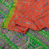 Sanskriti Vintage Sarees Reddish Orange Pure Silk Print Zari Border 5+YD Sari