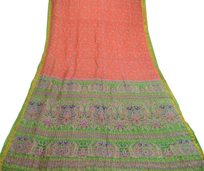 Sanskriti Vintage Sarees Reddish Orange Pure Silk Print Zari Border 5+YD Sari
