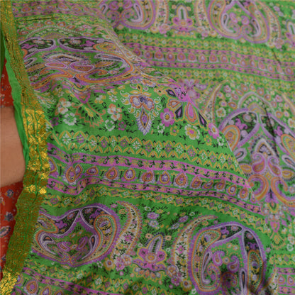 Sanskriti Vintage Sarees Reddish Orange Pure Silk Print Zari Border 5+YD Sari