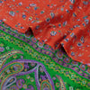 Sanskriti Vintage Sarees Reddish Orange Pure Silk Print Zari Border 5+YD Sari