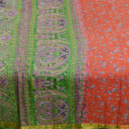 Sanskriti Vintage Sarees Reddish Orange Pure Silk Print Zari Border 5+YD Sari