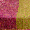 Sanskriti Vintage Sarees Green-Pink Pure Silk Printed Sari Zari Border Fabric