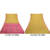 Sanskriti Vintage Sarees Green-Pink Pure Silk Printed Sari Zari Border Fabric