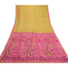 Sanskriti Vintage Sarees Green-Pink Pure Silk Printed Sari Zari Border Fabric