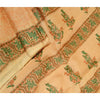 Sanskriti Vintage Sarees Beige Animal Block Printed Pure Silk Sari Craft Sustainable Fabric