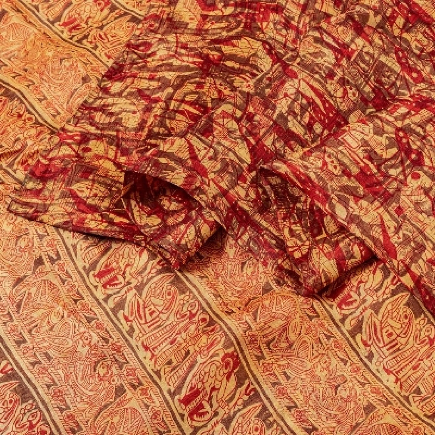 Sanskriti Vintage Sarees Indian Multi Human Printed Pure Silk Sari Craft Sustainable Fabric