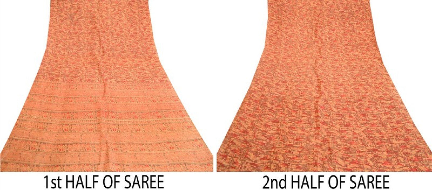 Sanskriti Vintage Sarees Indian Multi Human Printed Pure Silk Sari Craft Sustainable Fabric