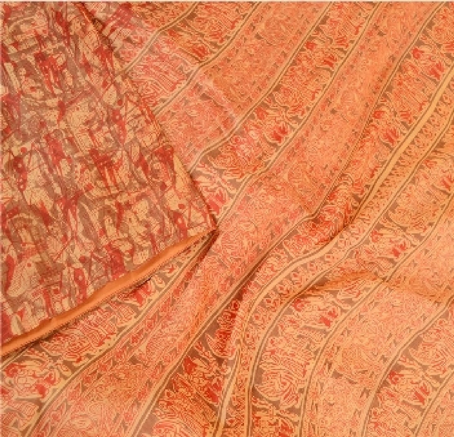 Sanskriti Vintage Sarees Indian Multi Human Printed Pure Silk Sari Craft Sustainable Fabric