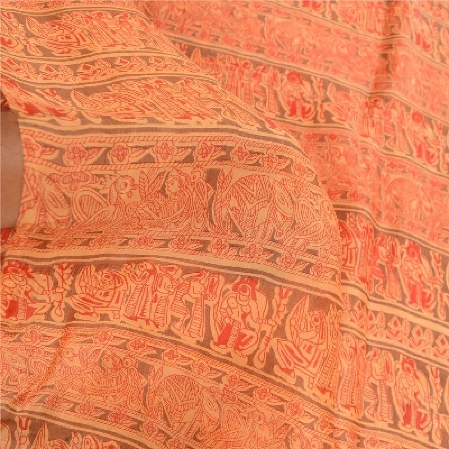 Sanskriti Vintage Sarees Indian Multi Human Printed Pure Silk Sari Craft Sustainable Fabric