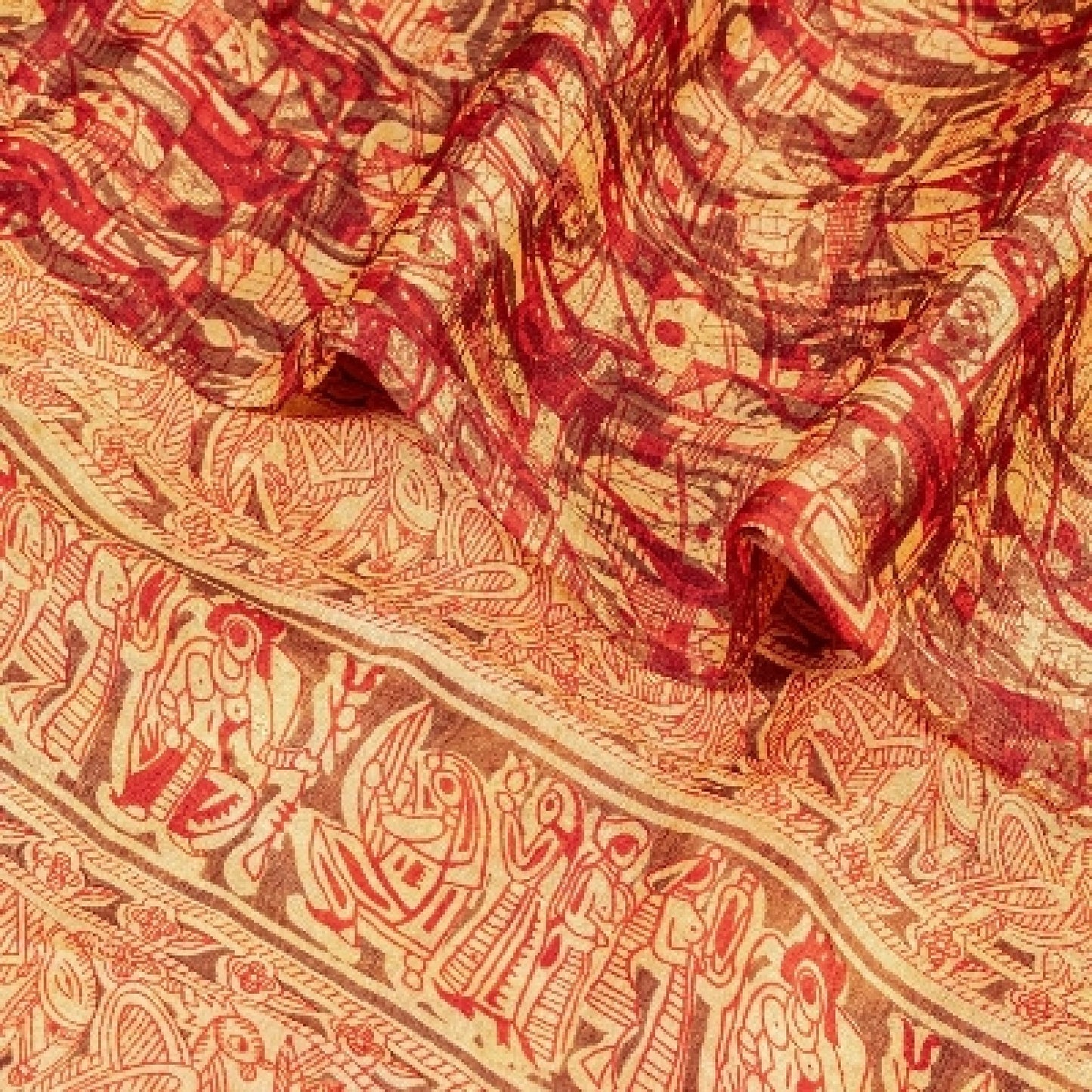 Sanskriti Vintage Sarees Indian Multi Human Printed Pure Silk Sari Craft Sustainable Fabric