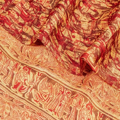 Sanskriti Vintage Sarees Indian Multi Human Printed Pure Silk Sari Craft Sustainable Fabric