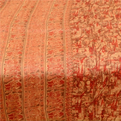 Sanskriti Vintage Sarees Indian Multi Human Printed Pure Silk Sari Craft Sustainable Fabric
