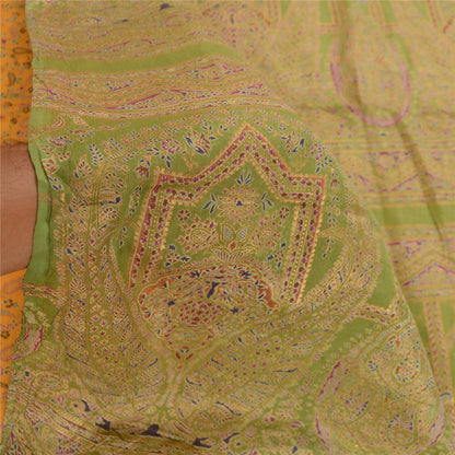 Sanskriti Vintage Sarees Pure Silk Yellow Paisley Printed Sari 5+YD Craft Fabric