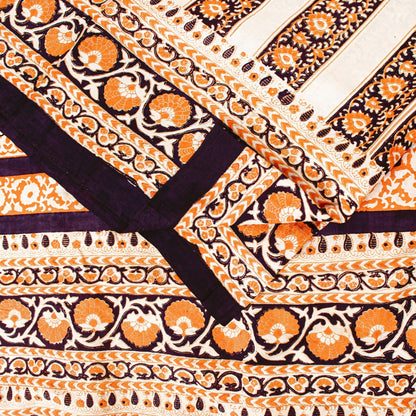 Sanskriti Vintage Sarees Cream Pure Silk Printed Sari Floral Soft Craft Sustainable Fabric