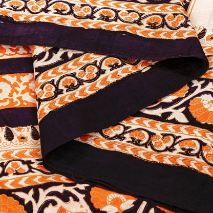 Sanskriti Vintage Sarees Cream Pure Silk Printed Sari Floral Soft Craft Sustainable Fabric