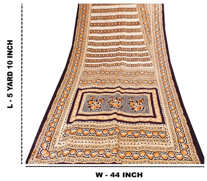 Sanskriti Vintage Sarees Cream Pure Silk Printed Sari Floral Soft Craft Sustainable Fabric