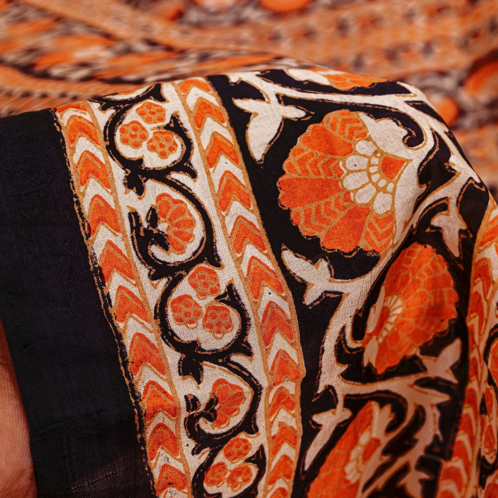 Sanskriti Vintage Sarees Cream Pure Silk Printed Sari Floral Soft Craft Sustainable Fabric