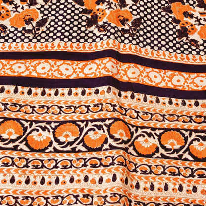 Sanskriti Vintage Sarees Cream Pure Silk Printed Sari Floral Soft Craft Sustainable Fabric