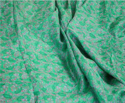 Sanskriti Vintage Sarees From India Green Pure Silk Printed Sari Craft Sustainable Fabric