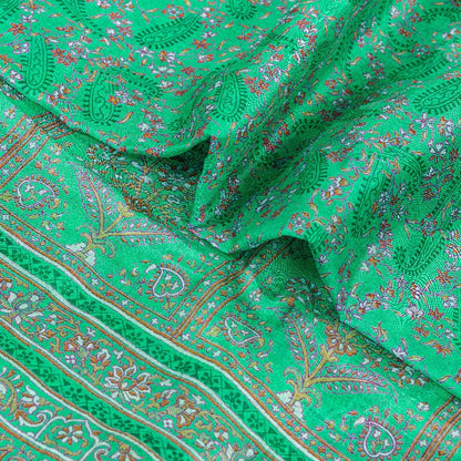 Sanskriti Vintage Sarees From India Green Pure Silk Printed Sari Craft Sustainable Fabric