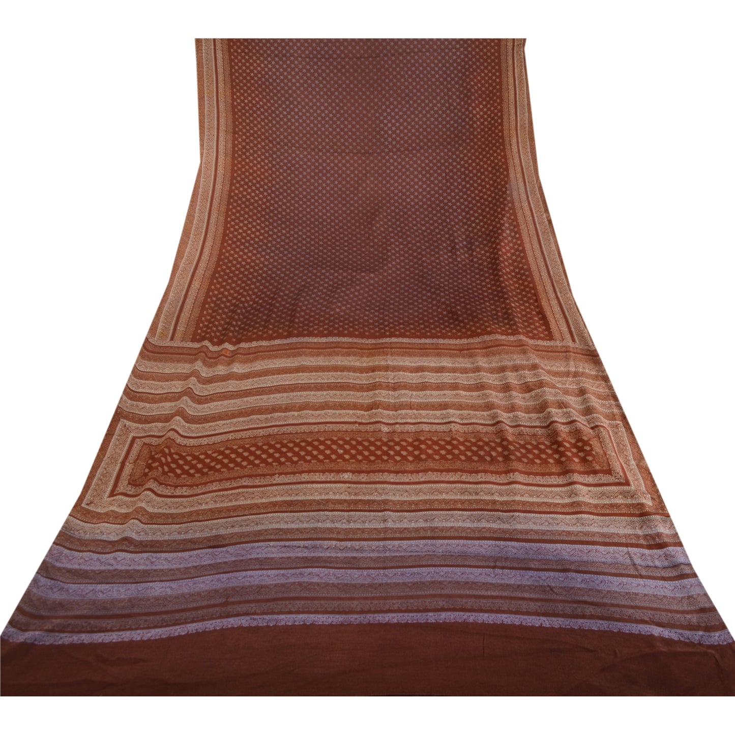 Sanskriti Vintage Sarees India Brown Pure Silk Printed Sari 5YD SoftCraft Fabric