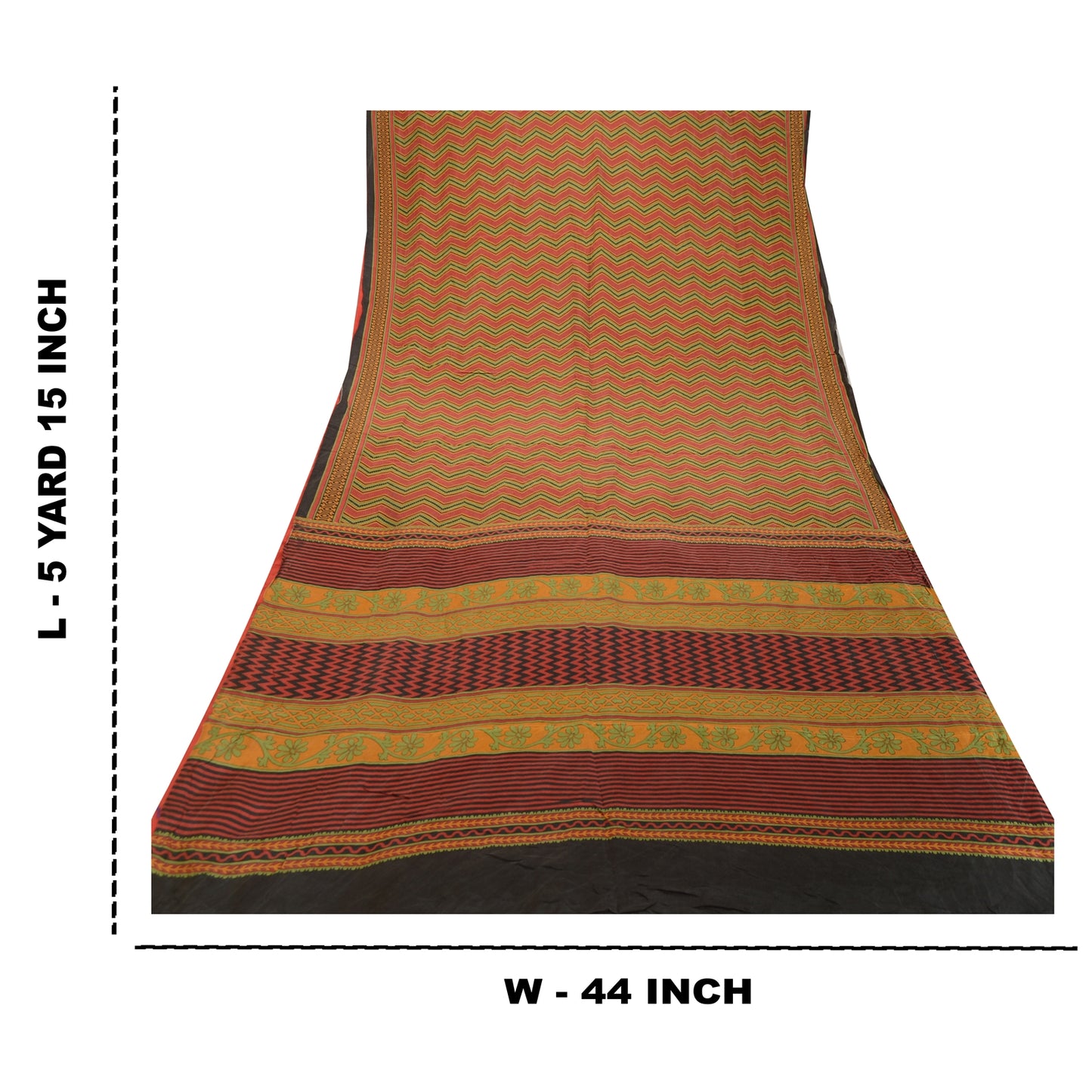 Sanskriti Vintage Sarees Red & Green Print 100% Pure Silk Sari 5+YD Craft Fabric