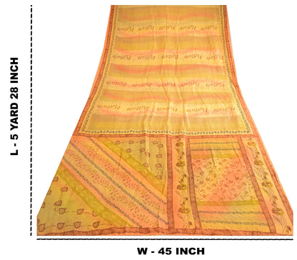 Sanskriti Vintage Sarees Mustard Yellow Pure Silk Printed Sari Soft Craft Sustainable Fabric