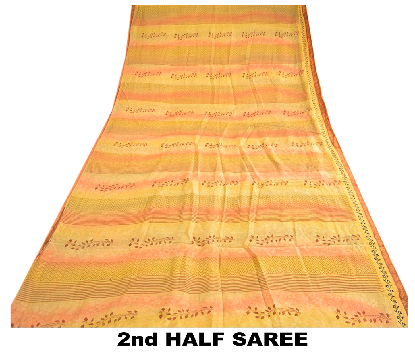 Sanskriti Vintage Sarees Mustard Yellow Pure Silk Printed Sari Soft Craft Sustainable Fabric