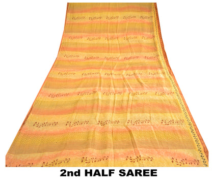 Sanskriti Vintage Sarees Mustard Yellow Pure Silk Printed Sari Soft Craft Sustainable Fabric