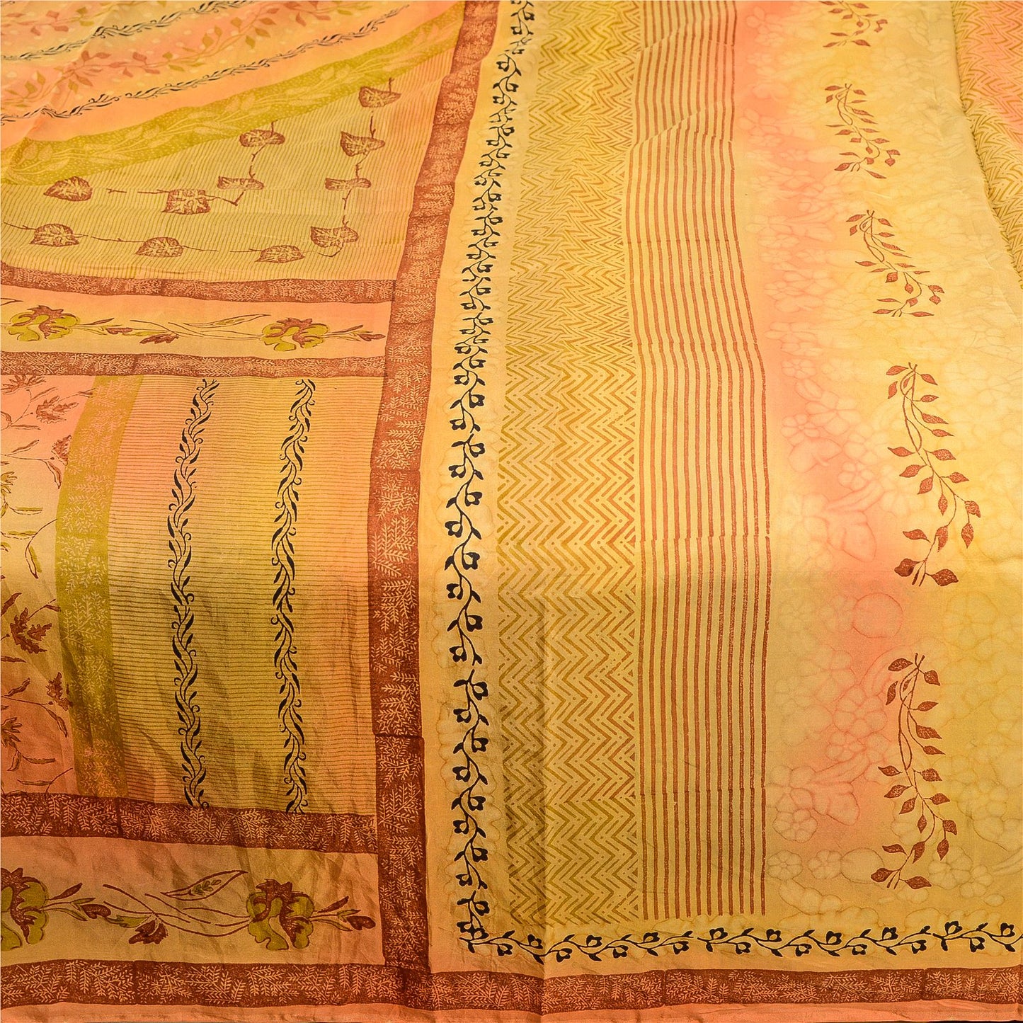 Sanskriti Vintage Sarees Mustard Yellow Pure Silk Printed Sari Soft Craft Sustainable Fabric