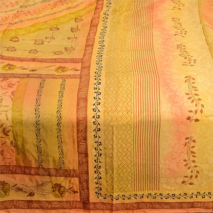 Sanskriti Vintage Sarees Mustard Yellow Pure Silk Printed Sari Soft Craft Sustainable Fabric