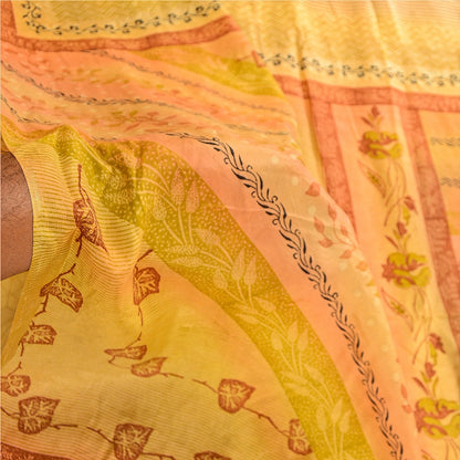Sanskriti Vintage Sarees Mustard Yellow Pure Silk Printed Sari Soft Craft Sustainable Fabric