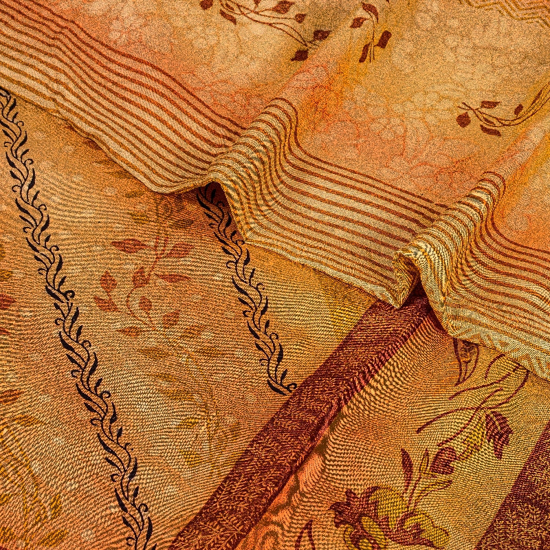 Sanskriti Vintage Sarees Mustard Yellow Pure Silk Printed Sari Soft Craft Sustainable Fabric