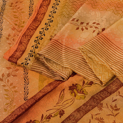 Sanskriti Vintage Sarees Mustard Yellow Pure Silk Printed Sari Soft Craft Sustainable Fabric