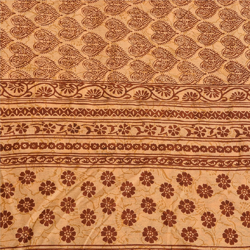 Sanskriti Vintage Sarier Saltet Karamel Ren Silke Trykt Sari Blødt Håndværk Bæredygtigt Stoff