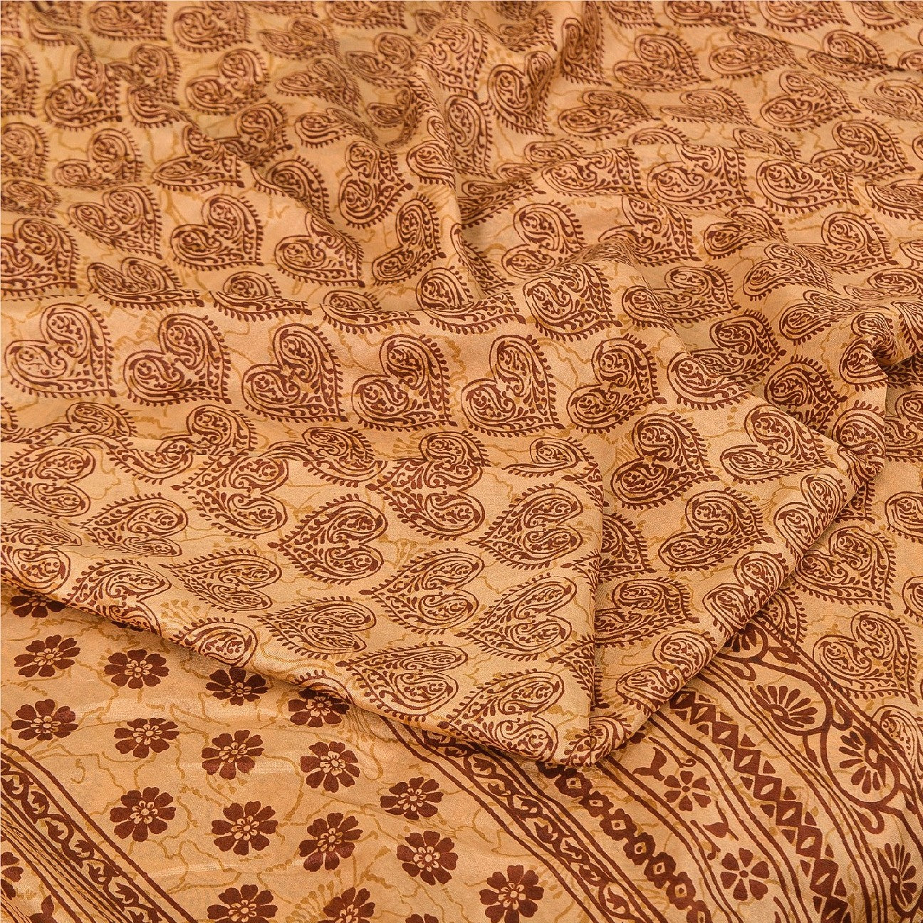 Sanskriti Vintage Sarees Salted Caramel Pure Silk Printed Sari Soft Craft Sustainable Fabric